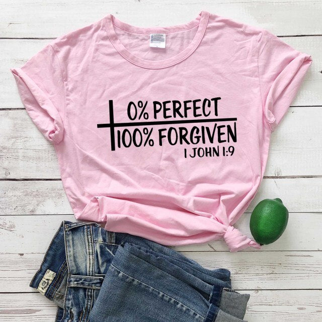 0% Perfect 100% Forgiven T-Shirt - Pink black txt / XL - Pink black txt / XXL - Pink black txt / M - Pink black txt / L - Pink black txt / XS - Pink black txt / S