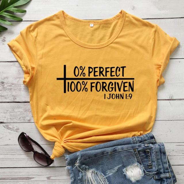 0% Perfect 100% Forgiven T-Shirt - Yellow black txt / XL - Yellow black txt / XXL - Yellow black txt / M - Yellow black txt / L - Yellow black txt / XS - Yellow black txt / S