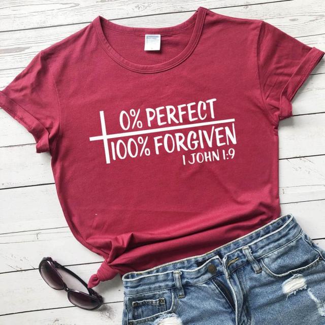 0% Perfect 100% Forgiven T-Shirt - Burgundy white txt / M - Burgundy white txt / L - Burgundy white txt / XS - Burgundy white txt / S - Burgundy white txt / XL - Burgundy white txt / XXL