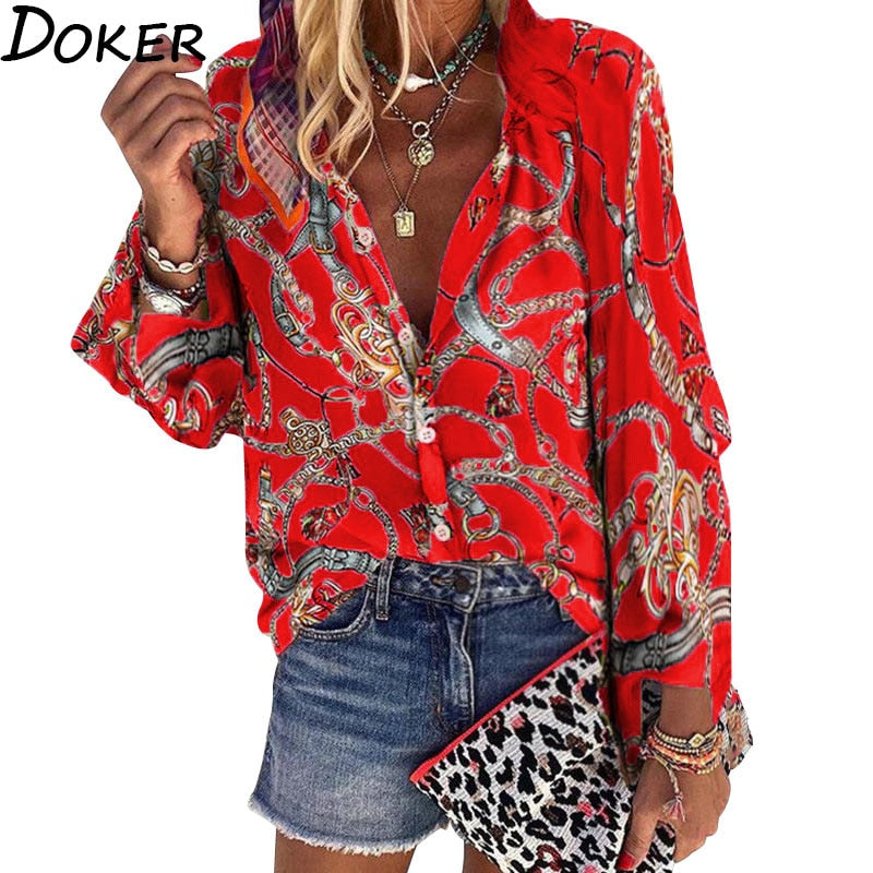 New Design Women Blouse V-neck Long Sleeve