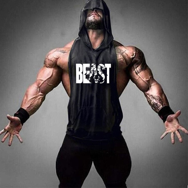 Fitness Cotton Tank Top with Hood - BEAST black / M - BEAST black / L - BEAST black / XL - BEAST black / XXL