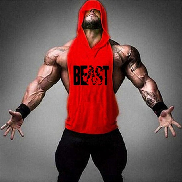 Fitness Cotton Tank Top with Hood - BEAST red / M - BEAST red / L - BEAST red / XL - BEAST red / XXL