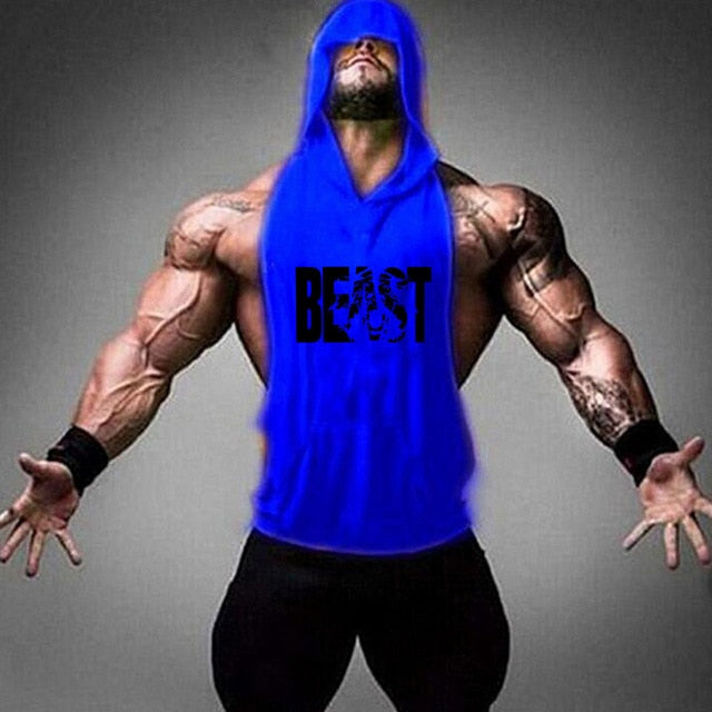 Fitness Cotton Tank Top with Hood - BEAST blue / M - BEAST blue / L - BEAST blue / XL - BEAST blue / XXL