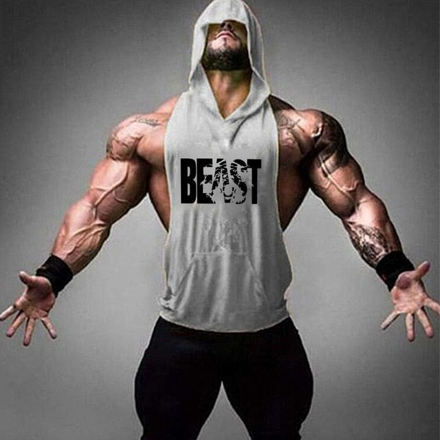 Fitness Cotton Tank Top with Hood - BEAST gary / M - BEAST gary / L - BEAST gary / XL - BEAST gary / XXL