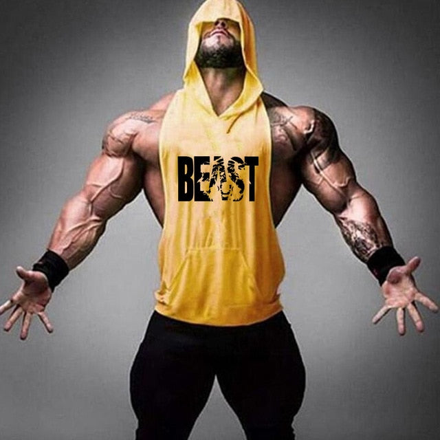 Fitness Cotton Tank Top with Hood - BEAST yellow / M - BEAST yellow / L - BEAST yellow / XL - BEAST yellow / XXL