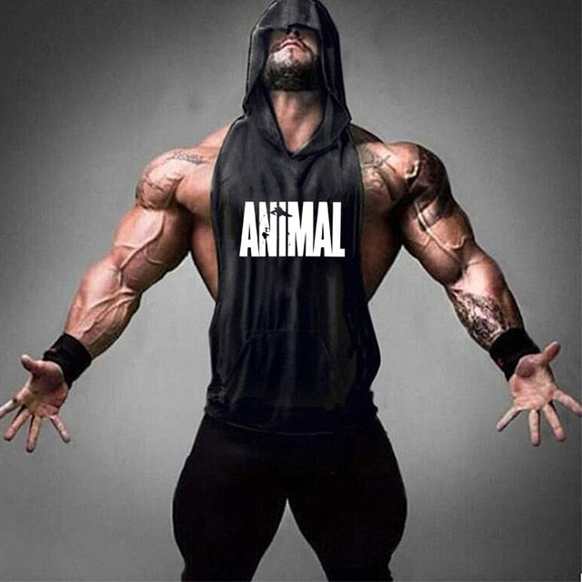 Fitness Cotton Tank Top with Hood - Animal black / M - Animal black / L - Animal black / XL - Animal black / XXL