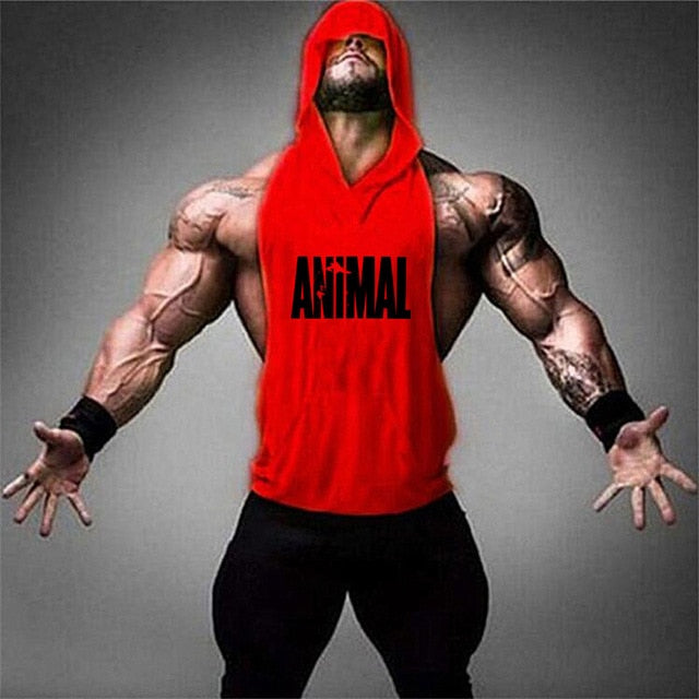 Fitness Cotton Tank Top with Hood - Animal red / M - Animal red / L - Animal red / XL - Animal red / XXL