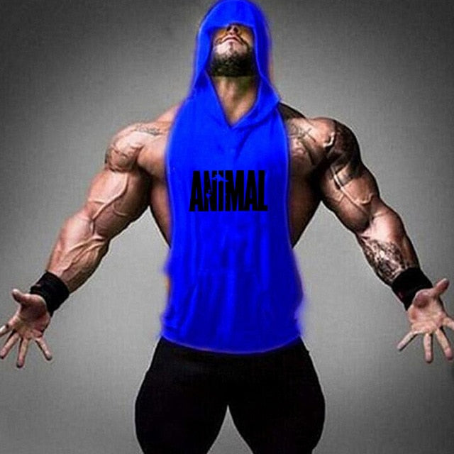 Fitness Cotton Tank Top with Hood - Animal blue / M - Animal blue / L - Animal blue / XL - Animal blue / XXL