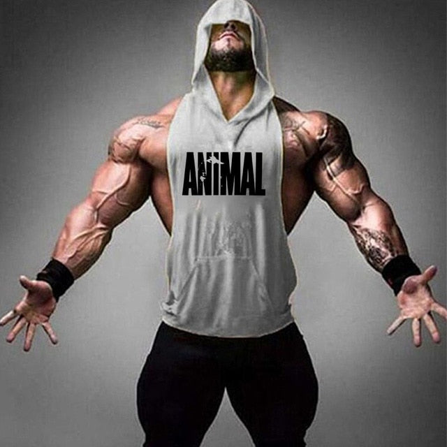 Fitness Cotton Tank Top with Hood - Animal gary / M - Animal gary / L - Animal gary / XL - Animal gary / XXL