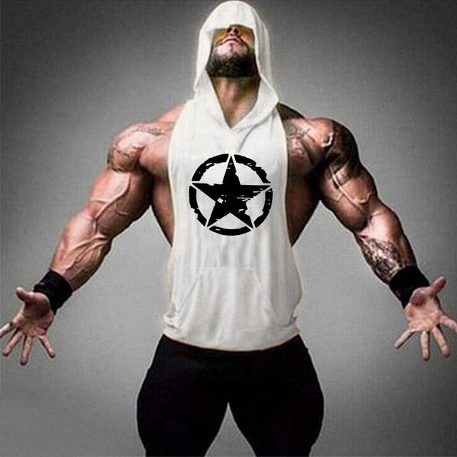 Fitness Cotton Tank Top with Hood - star white / L - star white / M - star white / XL - star white / XXL