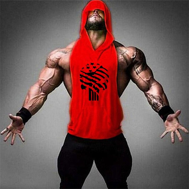 Fitness Cotton Tank Top with Hood - Skull red / M - Skull red / L - Skull red / XL - Skull red / XXL