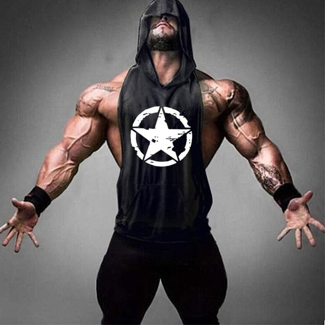 Fitness Cotton Tank Top with Hood - star black / M - star black / L - star black / XL - star black / XXL