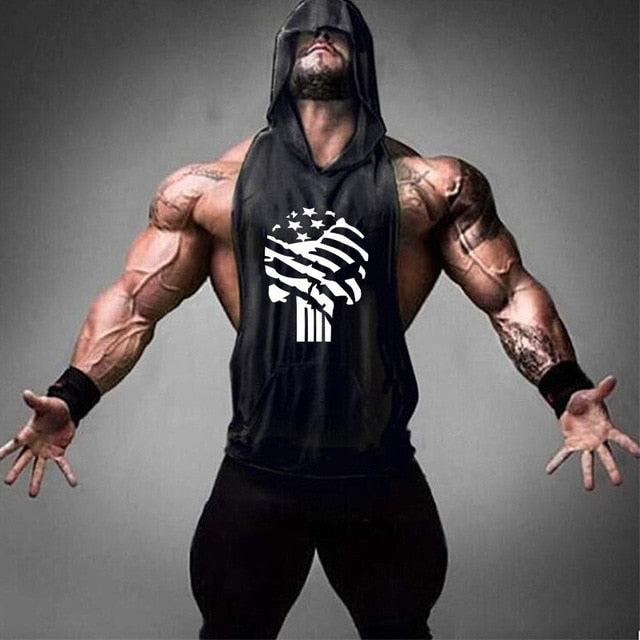 Fitness Cotton Tank Top with Hood - Skull black / M - Skull black / L - Skull black / XL - Skull black / XXL