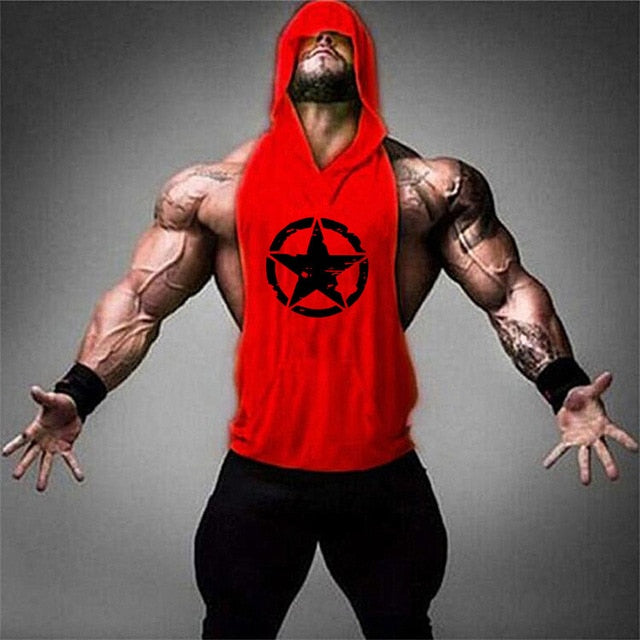 Fitness Cotton Tank Top with Hood - star red / L - star red / M - star red / XL - star red / XXL