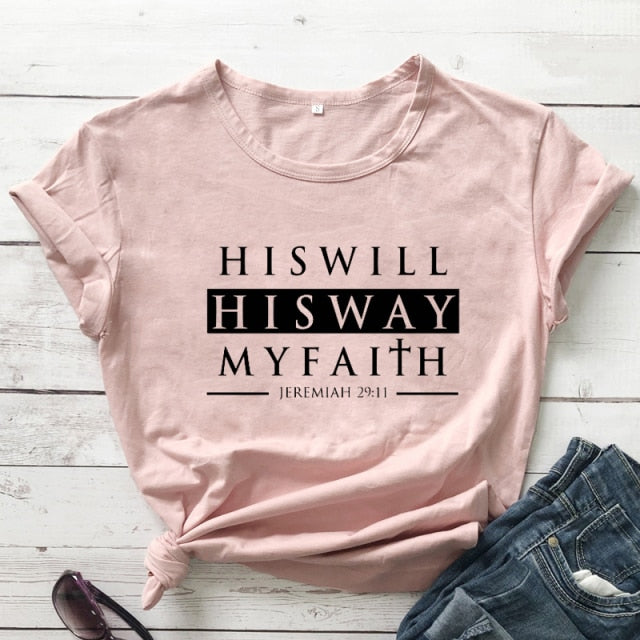 His Will His Way My Faith Jeremiah 29:11 T-Shirt - peach-black text / XL / China - peach-black text / XXL / China - peach-black text / M / China - peach-black text / L / China - peach-black text / S / China - peach-black text / XXXL / China