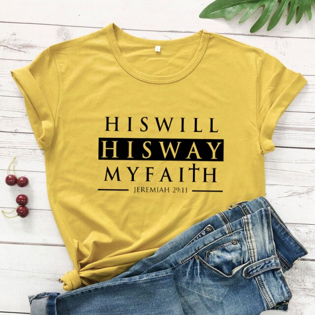 His Will His Way My Faith Jeremiah 29:11 T-Shirt - mustard-black text / XXXL / China - mustard-black text / XL / China - mustard-black text / XXL / China - mustard-black text / M / China - mustard-black text / L / China - mustard-black text / S / China