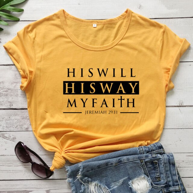 His Will His Way My Faith Jeremiah 29:11 T-Shirt - yellow-black text / M / China - yellow-black text / L / China - yellow-black text / S / China - yellow-black text / XXXL / China - yellow-black text / XL / China - yellow-black text / XXL / China