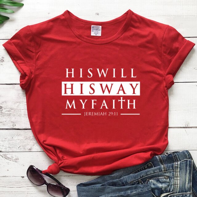 His Will His Way My Faith Jeremiah 29:11 T-Shirt - red-white text / XXXL / China - red-white text / XL / China - red-white text / XXL / China - red-white text / M / China - red-white text / L / China - red-white text / S / China