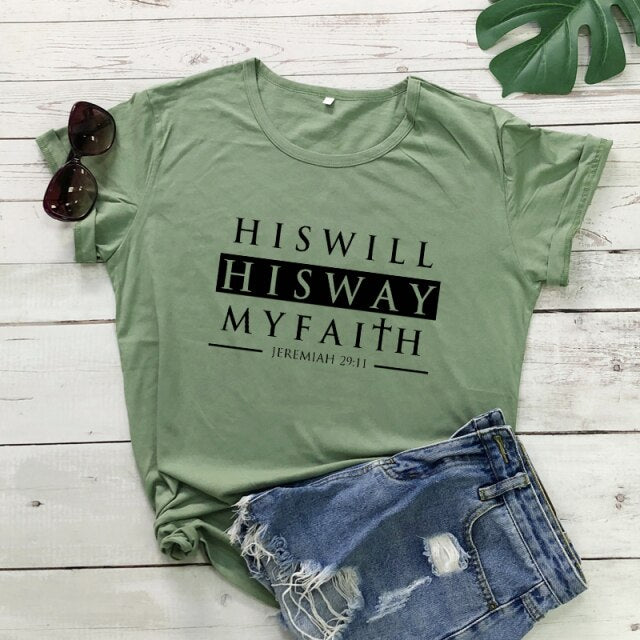 His Will His Way My Faith Jeremiah 29:11 T-Shirt - olive-black text / S / China - olive-black text / XXXL / China - olive-black text / XL / China - olive-black text / XXL / China - olive-black text / M / China - olive-black text / L / China