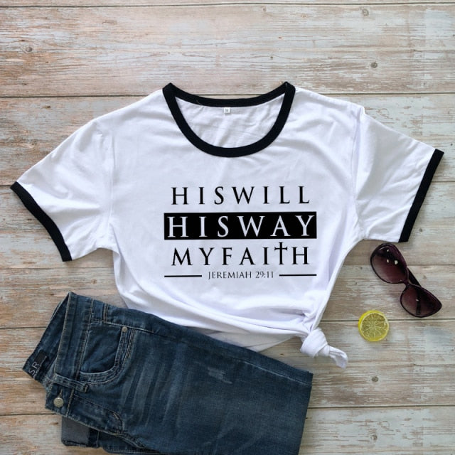 His Will His Way My Faith Jeremiah 29:11 T-Shirt - black edge-black txt / XXXL / China - black edge-black txt / XL / China - black edge-black txt / XXL / China - black edge-black txt / M / China - black edge-black txt / L / China - black edge-black txt / S / China