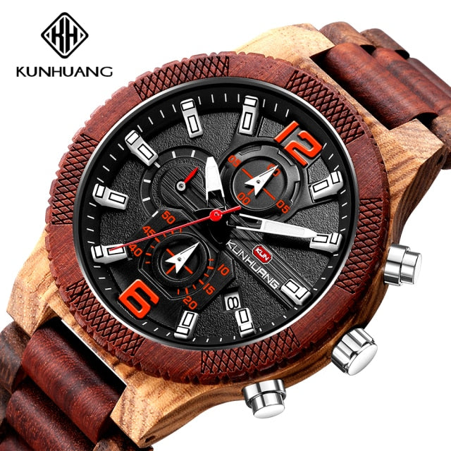 Wood Luxury Luminous Multi-function Quartz Watch - Red Brown Wood