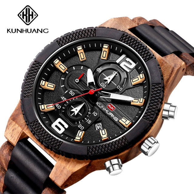 Wood Luxury Luminous Multi-function Quartz Watch - Black Brown Wood