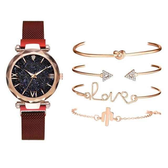 Luxury Rose Gold Dial Watch - Red