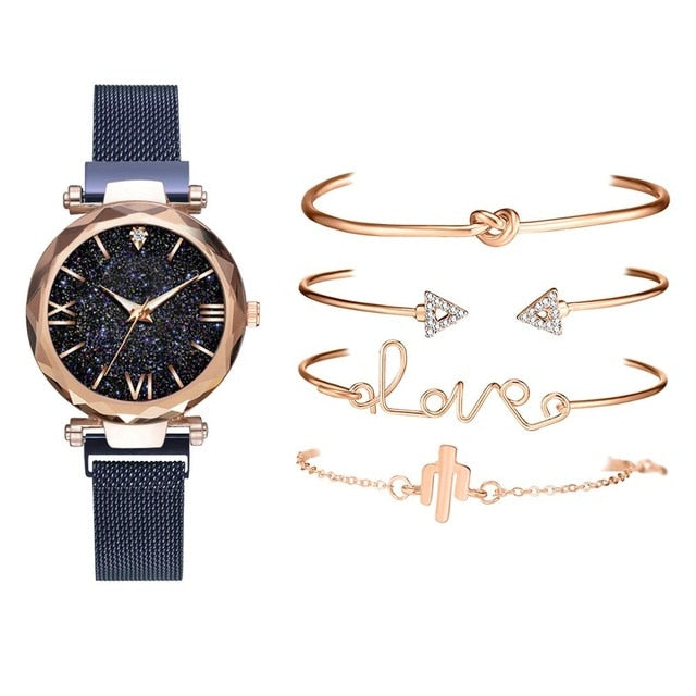 Luxury Rose Gold Dial Watch - Blue