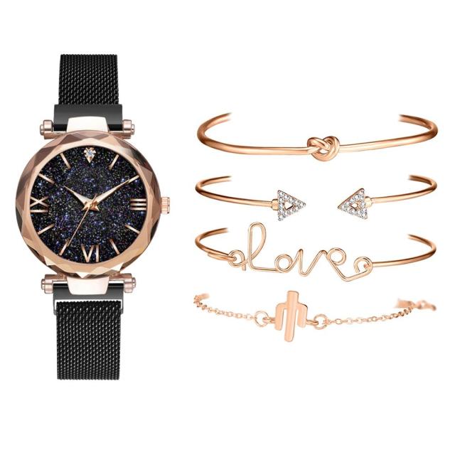 Luxury Rose Gold Dial Watch - Black