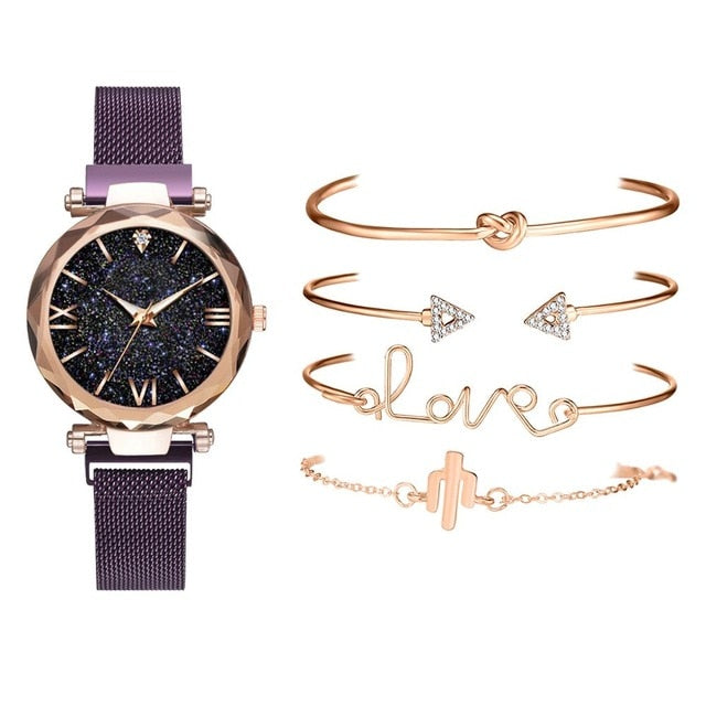 Luxury Rose Gold Dial Watch - Purple