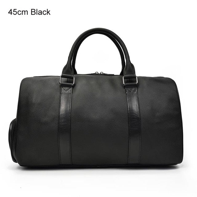 Genuine Leather Men / Women Travel Bag - black (45cm) / Russian Federation - black (45cm) / China