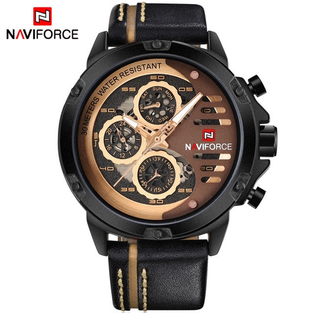 NAVIFORCE Mens Luxury Watch - Black Brown