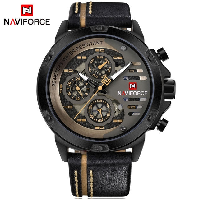 NAVIFORCE Mens Luxury Watch - Black Yellow