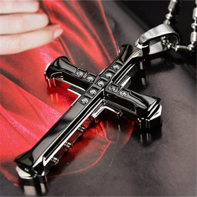 Cross & Nail Necklace - black / 60cm