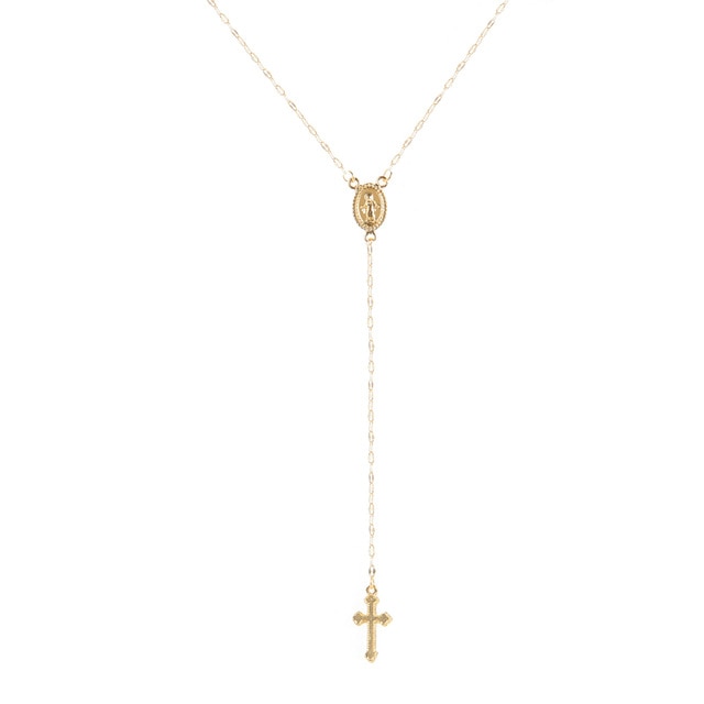 New Vintage Gold/Rose Cross Rosary Pendant - Gold