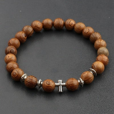 Natural Wood Beads Cross Prayer Bracelets - 3 / China - 3 / United States