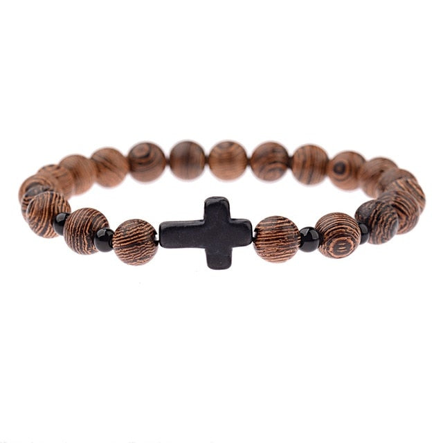 Natural Wood Beads Cross Prayer Bracelets - ABJ028-1 / China - ABJ028-1 / United States