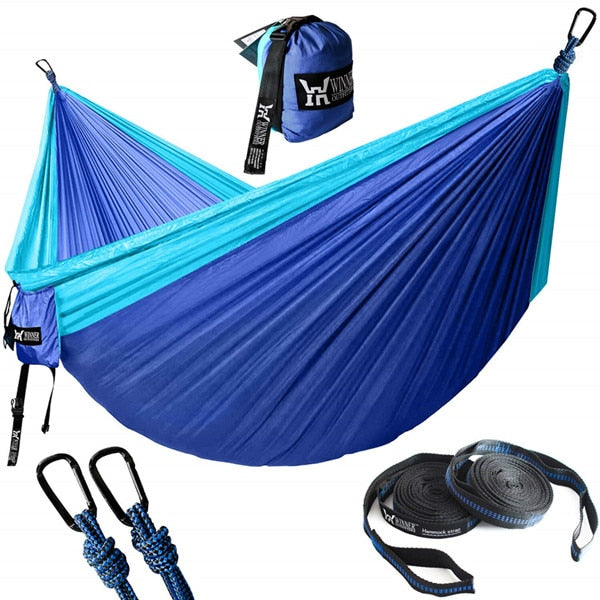 Double Person Nylon Camping Hammock - Light Blue and Navy / China