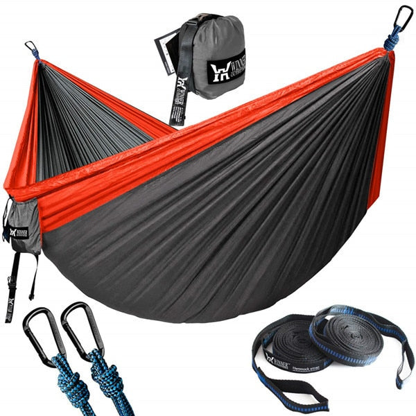 Double Person Nylon Camping Hammock - Red and Charcoal / China