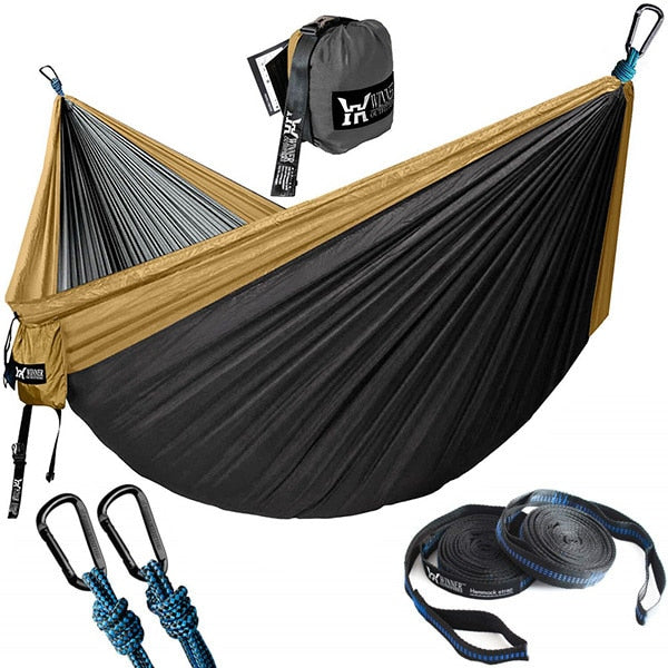 Double Person Nylon Camping Hammock - Khaki and Dark Grey / China