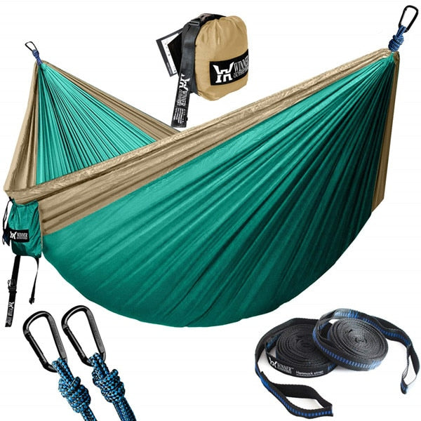 Double Person Nylon Camping Hammock - Khaki and Olive / China