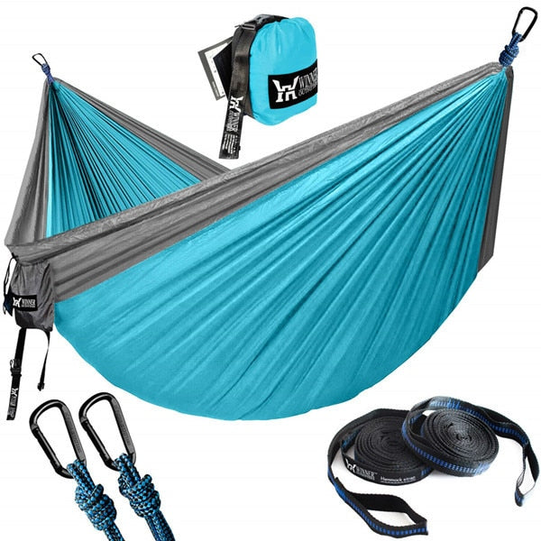 Double Person Nylon Camping Hammock - Grey and Blue / China