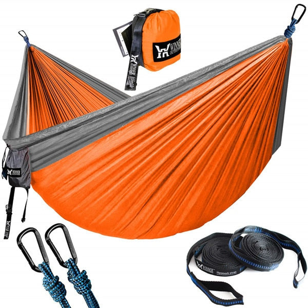 Double Person Nylon Camping Hammock - Grey and Orange / China