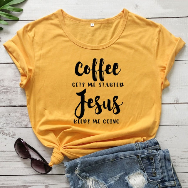 Coffee & Jesus Women’s T-Shirt - yellow-black text / L - yellow-black text / S - yellow-black text / XXL - yellow-black text / M - yellow-black text / XL - yellow-black text / XXXL