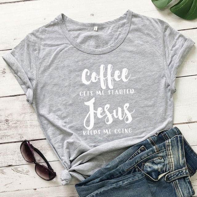 Coffee & Jesus Women’s T-Shirt - gray-white text / XXL - gray-white text / XXXL - gray-white text / L - gray-white text / XL - gray-white text / S - gray-white text / M