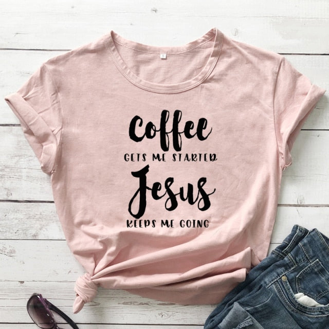 Coffee & Jesus Women’s T-Shirt - peach-black text / L - peach-black text / S - peach-black text / XXL - peach-black text / M - peach-black text / XL - peach-black text / XXXL