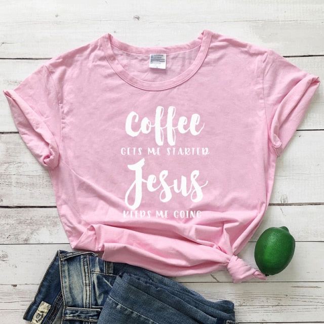 Coffee & Jesus Women’s T-Shirt - pink-white text / L - pink-white text / XL - pink-white text / S - pink-white text / M