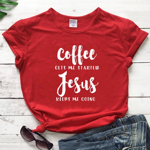 Coffee & Jesus Women’s T-Shirt - red-white text / XXL - red-white text / XXXL - red-white text / L - red-white text / XL - red-white text / S - red-white text / M