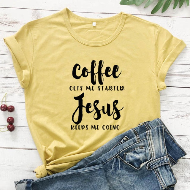 Coffee & Jesus Women’s T-Shirt - mustard-black text / L - mustard-black text / XL - mustard-black text / S - mustard-black text / M - mustard-black text / XXL - mustard-black text / XXXL