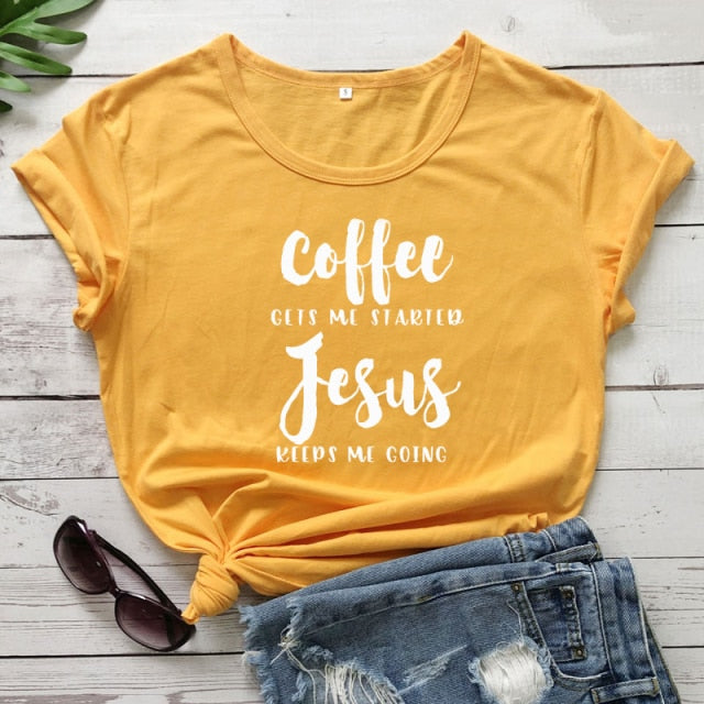 Coffee & Jesus Women’s T-Shirt - yellow-white text / S - yellow-white text / M